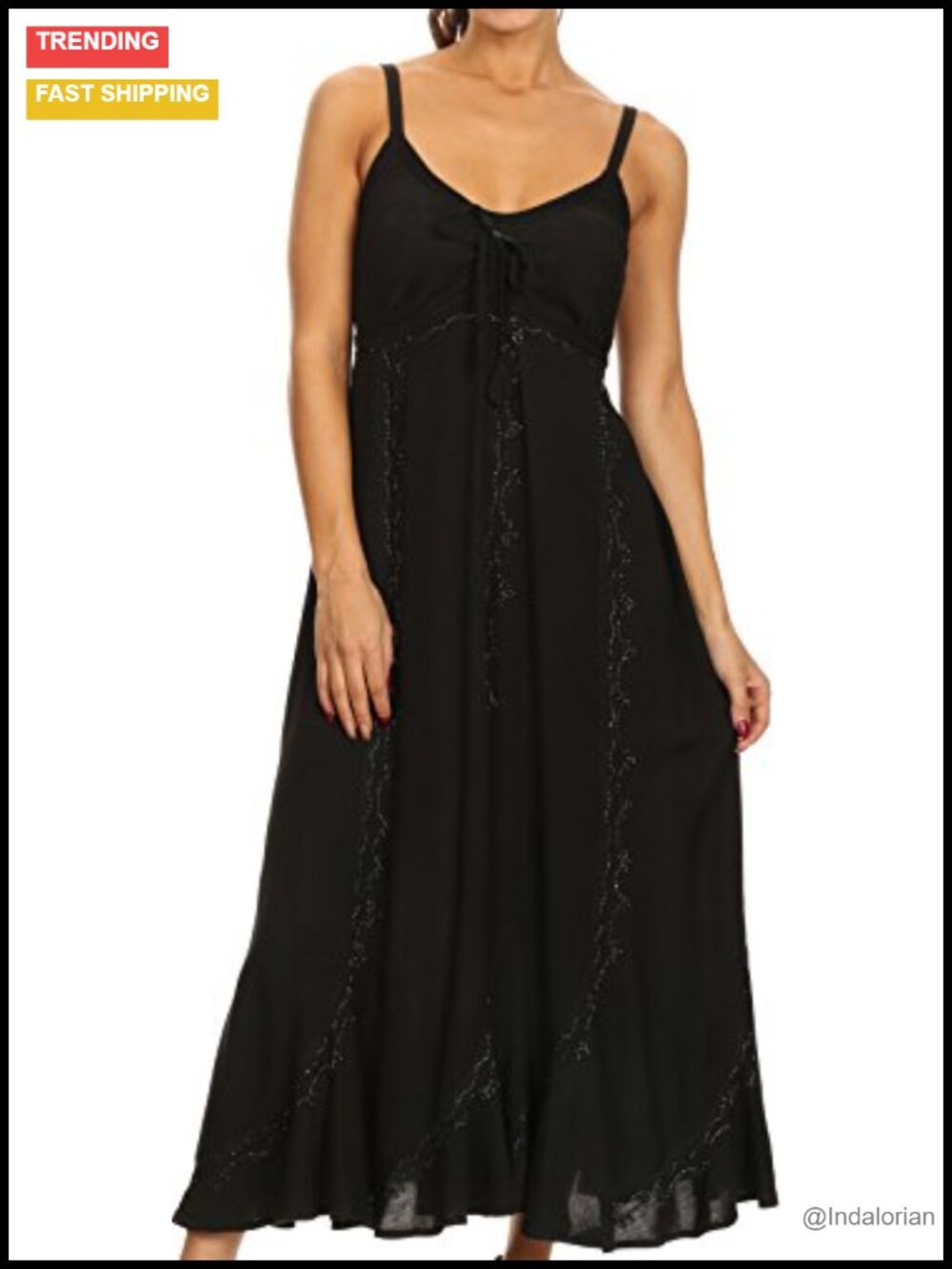 Sakkas Embroidered Cotton Maxi Dress Adjustable Straps